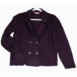 Hekla Cardigan Sweater Womens L Purple Double Breasted Pockets Wool Blend Italy